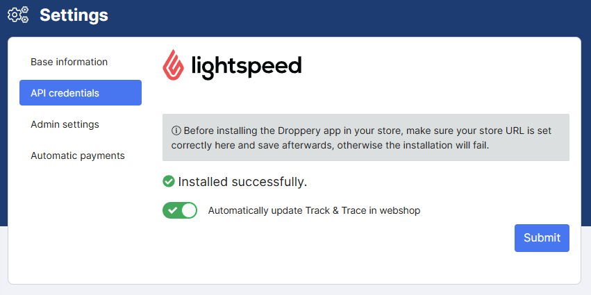 Automated product import from Droppery to Lightspeed interface